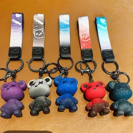 5 Colors Dazzling Color Starry Sky Bear Keychain Camouflage Pattern Bag Keychains Woman Men Car Happy Bear Keyring