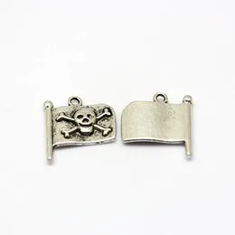 150st Ancient Silver Eloy Pirate Flag Charms Pendant for Jewelry Making DIY Accessories 21.5x19mm A-083