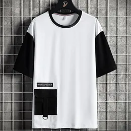 Herren T-Shirts Sommer Übergroße Männer Hip Hop Streetwear Schwarz Weiß Patchwork Baumwolle T-shirt Männliche Harajuku Große Taschen Tops Tees 8XL