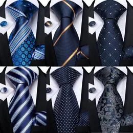 Classic 100 Silk Mens Ties 8cm Blue Plaid Dot Striped Business Necktie Handkerchief Wedding Party Tie Set Gravatas Dibangu