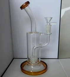 smoking ash catcher Hookahs glass bong High Quality Yellow Bongs Lifebuoy Base Cyclone Percolator Bong Fristted Disc Oil rig bubbler water pipe Full height 9.4 inches