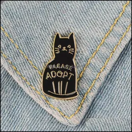 Stift broscher smycken svart emalj kattknappstift för klädväska vänligen adoptera märket av tecknad djur present vänner c3 droppleverans 2
