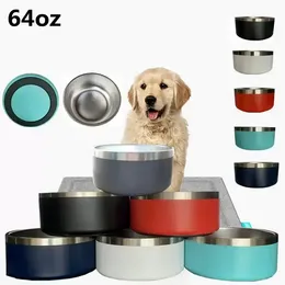 Dog Bowls 32oz 64oz rostfritt stål tumlar dubbel vägg husdjur mat skål stor kapacitet 64 oz husdjur levererar muggar f0427