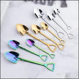 Stainless Steel Dessert Spoon Shovel Shape Forks Tea Coffee Stirring Cake Ice Cream Fruit Fork Cafe Sugar Spoons Bh2795 Tqq Drop Delivery 20