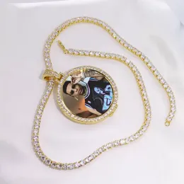 قلادة قلادة الهيب هوب للرجال جولة صور ميدالية مصنوعة ميداليات صورة قلادة قلادة قلادة التنس سلسلة الذهب الفضة المجوهرات الزركون