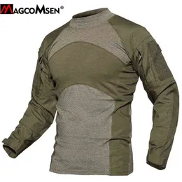 MAGCOMSEN Escursionismo all'aperto Caccia T-shirt girocollo manica lunga Army Combat Airsoft Shooting T-shirt tattica militare elastica T220808