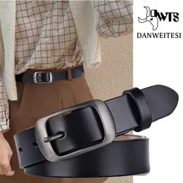 DWTS Women Belt Fashion Kvinna äkta läder för S Pin Buckle Belt Fancy Vintage för jeans 220712