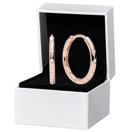 18K Rose gold Circle Hoop Earring Original box set for Pandora Authentic 925 Silver Women Wedding Full CZ diamond Earrings