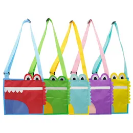 Borsa da spiaggia per bambini Borsa a mano per bambini Collezione di conchiglie Meash Borsa a tracolla Simpatico cartone animato Coccodrillo Cerniera Borsa a rete per sabbia INS Adatto per bambini