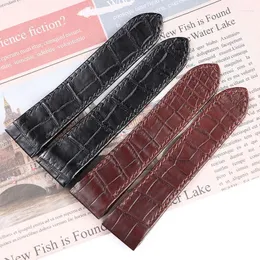 Titta på band mysiga Watchband Brown Black 18mm 22mm 23mm Real Leather Band Alligator Round Pattern Thin Strap Belt Hele22