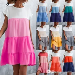 Yaz fırfır elbisesi kontrast renk patchwork sıradan elbiseler parti plaj etek gevşek vestidos