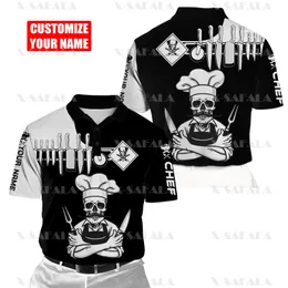 DIY Anpassad namn Skull Master Chef Art Lengend Cool 3D Printed Men Women Thin Polo Shirt krage Kort ärm Street Wear Casual Tee 1 220704GX