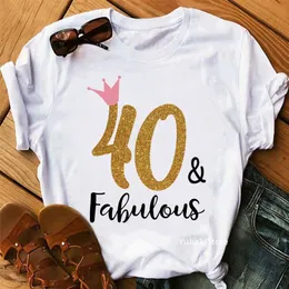 Pink Crown 30th40th50th60th Fabulous Graphic Print TShirt Womens Clothing Number Custom Tshirt Femme Birthday Gift T Shirt 220527