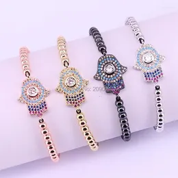 Charm Bracelets 10Pcs Top Quality 4mm Round Brass Beads & Fashion Micro Pave CZ Hamsa Hand Braiding Macrame BraceletCharm Inte22