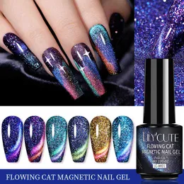 Prego gel brinquedo lilycute 7ml fluindo gato magnético polonês semi permanente glitter soak fora do verniz de arte UV 0328