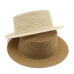 Prosty DIY Summer Straw Sun Hat for Women Men Men Flat Wide Brim Beach Hats UV Ochrona Panama Hat
