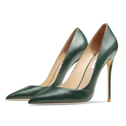 Znana marka 2022New Green Splicing Kobiety Spiczaste Palec Pompy Prawdziwej Skóry Dress High Heels Wedding Moda Eleganckie buty biurowe Projektant klasyczny luksus