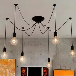 Lampy wiszące światła pająka retro lampa DIY wiele podstawy E27 czarny kabel 0,75 mm przemysłowy kawiarnia kawiarnia barpendant