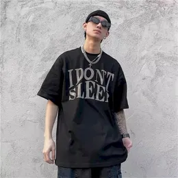 サマーラジュクTシャツメンズパンクトッププリントダイヤモンドe睡眠ユニセックスTシャツ女性ティーカップル衣類220527