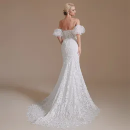 Glamorös designer Mira Zwillinger Mermaid Wedding Dresses Sheer Off Axel Wedding Dress Lace Applique Pearl Sequin Floor Length Brudklänningar Vestidos