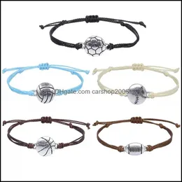 Charm Bracelets Jewelry Football Bracelet Waterproof Wax Line Woven Volleyball Baseball Rugby Basketball Sports Drop Delivery 2021 D8T6O