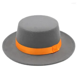 Berets Mistdawn Adult Wool Blend Boater Sailor Hat Party Bowler Top Pork Pie Cap Flat Stiff Brim W/ Orange Ribbon BandBerets BeretsBerets We