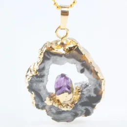Naszyjniki wisiorek nieregularny naturalny kwarc kwarcowy geode kryształ Druzy inkrustowany ametyst biżuterii