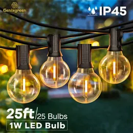 IP45 25フィートの妖精のひもライト屋外のクリスマスデコレーションライト1W G40 LEDグローブ電球調光可能なパティオの弦楽パーティーの結婚式220408