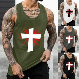 Męskie topy z czołgami Koszule dla dużych mężczyzn Męskie na plaży letni druk krzyżowy W kształcie kamizelki okrągłej szyi kamizelka bluzki moda mody