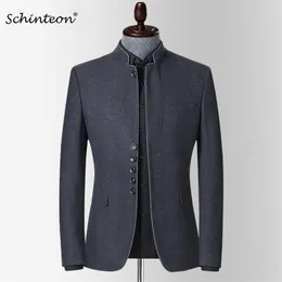 Schinteon Men Spring Blazer Kurtka stojak Slim Fit Fit Emary Smart Casual High Quality Chinese Tunika 201104