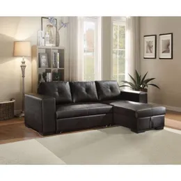 ACME Lloyd Sectional Sofa w/Sleeper in Black PU Living Room Furniture