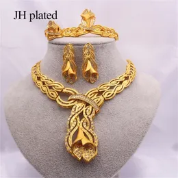 Jewelry sets Dubai gold African Indian bridal wedding gifts for women Necklace Bracelet earrings ring jewelery Ethiopia set 201222