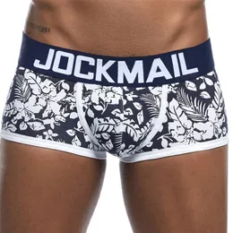 JOCKMAIL Brand Male Panties Breathable Boxers Cotton Men Underwear U convex pouch Sexy Underpants Printed leaves Homewear Shorts 220423