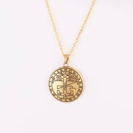 Pendant Necklaces Link Chain Gold Color Traditional Strange Rune And Pattern As Amulet Talisman Will Protect Owner Material Zinc AlloyPendan