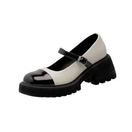 Klänningskor lolita små läderskor mode färg matchande college stil hög klackar kvinnor Mary Jane loafers 220726