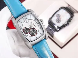 Men's watch, stainless steel case, quartz movement, wine barrel type, leather strap