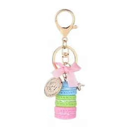Resina Macaron Cake Chain Chain Metal Effiel Tower Bag Pinging Charm Key Ring Wedding Supplies Keychain Favors F0708