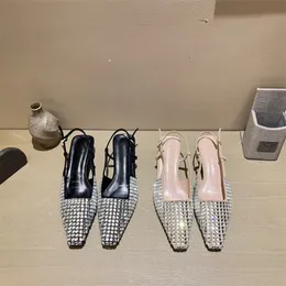 Kadın Tasarımcı Elbise Ayakkabı Yüksek Topuklu Balerin Dans Moda Seksi Kedi Topuk Mesh Rhinestone Saçım Ayak Tip Düz Deri Bayanlar Düğün Ayakkabı Sandalet