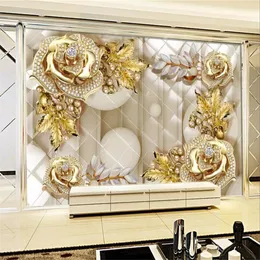 Custom wallpaper 3d photo mural luxury gold jewelry flower soft bag jewelry TV background wallpaper 3d papel de parede