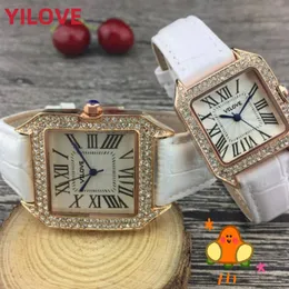 Montre à cadran carré romain de qualité supérieure 33MM 27MM Bracelet en cuir véritable Horloge Quartz de luxe Mouvement importé Chronographe Diamants Montres-bracelets étanches