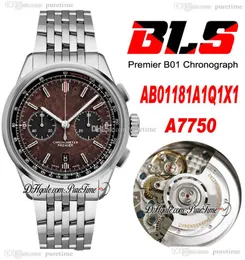 BLS Premier B01 42mm Eta A7750 Automatic Chronograph Mens Watch Steel Brown Black Dial Stick Stainless Steel Bracelet AB01181A1Q1X1 Super Edition Puretime 04c3