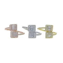 Anello regolabile a cuore aperto con zirconi da donna Lady Iced Out Baguette Zircone cubico Anelli quadrati in oro rosa Gioielli di moda per la festa della mamma