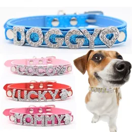 Personalisierte Hundekragen Leder Bling Charm Custom Pet Petable Collars für Chihuahua Yorkshire Welpen Medium Hunde 220621