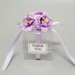 Opakowanie prezentów 5/10PCS Floral Candy Box Pvc Squac Transparent Torba Weddne goście Goście Prezenta