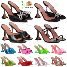 Luxury womens high heeled sandals authentic amina muaddi black pink green crystal diamond famous designer sandales Ladies Fashion Heel begum shoe summer slipper