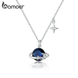 Bamoer 925 Sterling Silver Blue Planet Anhänger Halskette für Frauen Stars Design Engagement Statement Schmuck Colllar BSN166