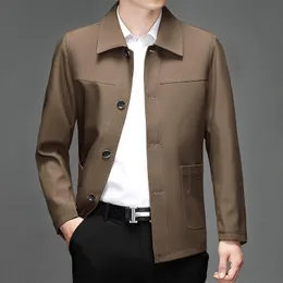 Men's Trench Coats Business Jaqueta masculina Autumn Casual Turndown Collar Zipper Simple Men de meia-idade Dad Coube