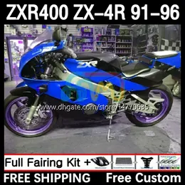 Karosseri för Kawasaki Ninja ZXR 400 CC ZX4R ZXR400 ZX-4R 91 92 93 94 95 96 12DH.186 BODY ZX 4R ZXR-400 1991 1992 1993 1994 1995 1996 400cc 91-96 OEM FAIRING KIT Blue BLK