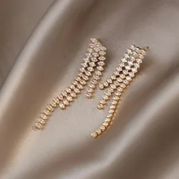 Dangle & Chandelier Luxury Shining Zircon Multi Row Tassel Gold Drop Earrings For Woman Elegant Accessories Korean Fashion Jewelry Wedding G