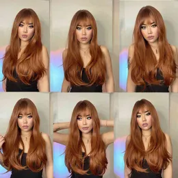 Henry Margu Ombre Red Brown Copper Ginger Long Synthetic Wig for Women Natural Wave Wigs with Bangs Heat Resistant Cosplay Hair 220622